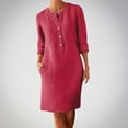 thumbnail image 2 of Moxiu Linen Cotton Dress for Women 2025 Button Shirt Dress Long Sleeve Round Neck Dressy Casual Mini Dresses with Pockets Watermelon Red,XXXXXL, 2 of 5