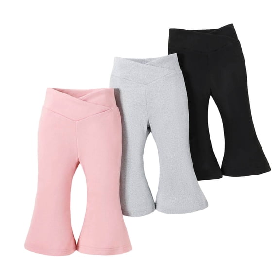 Krdevn Girls Solid Crossover High Waist Capri Flare Leggings 3 Pack Stretch Knit 12-18 Months,Pink