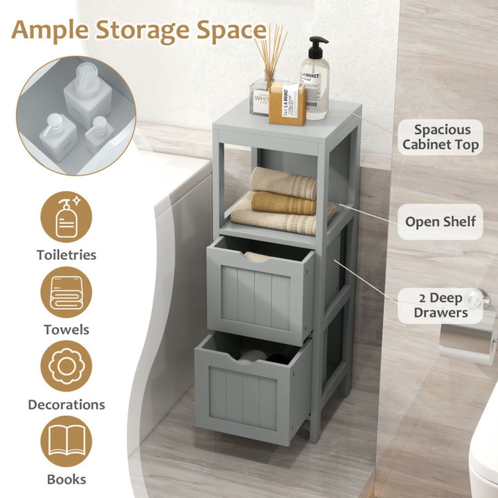 Finihen Bathroom Storage Cabinet, Bathroom Floor Cabinet, Freestanding Storage Cabinet with 2 Removable Drawers, for Bathroom, Living Room, Bedroom, Kitchen, Gray Finihen Bathroom Storage Cabinet, Bathroom Floor Cabinet, Freestanding Storage Cabinet with 2 Removable Drawers, for Bathroom, Living Room, Bedroom, Kitchen, Gray