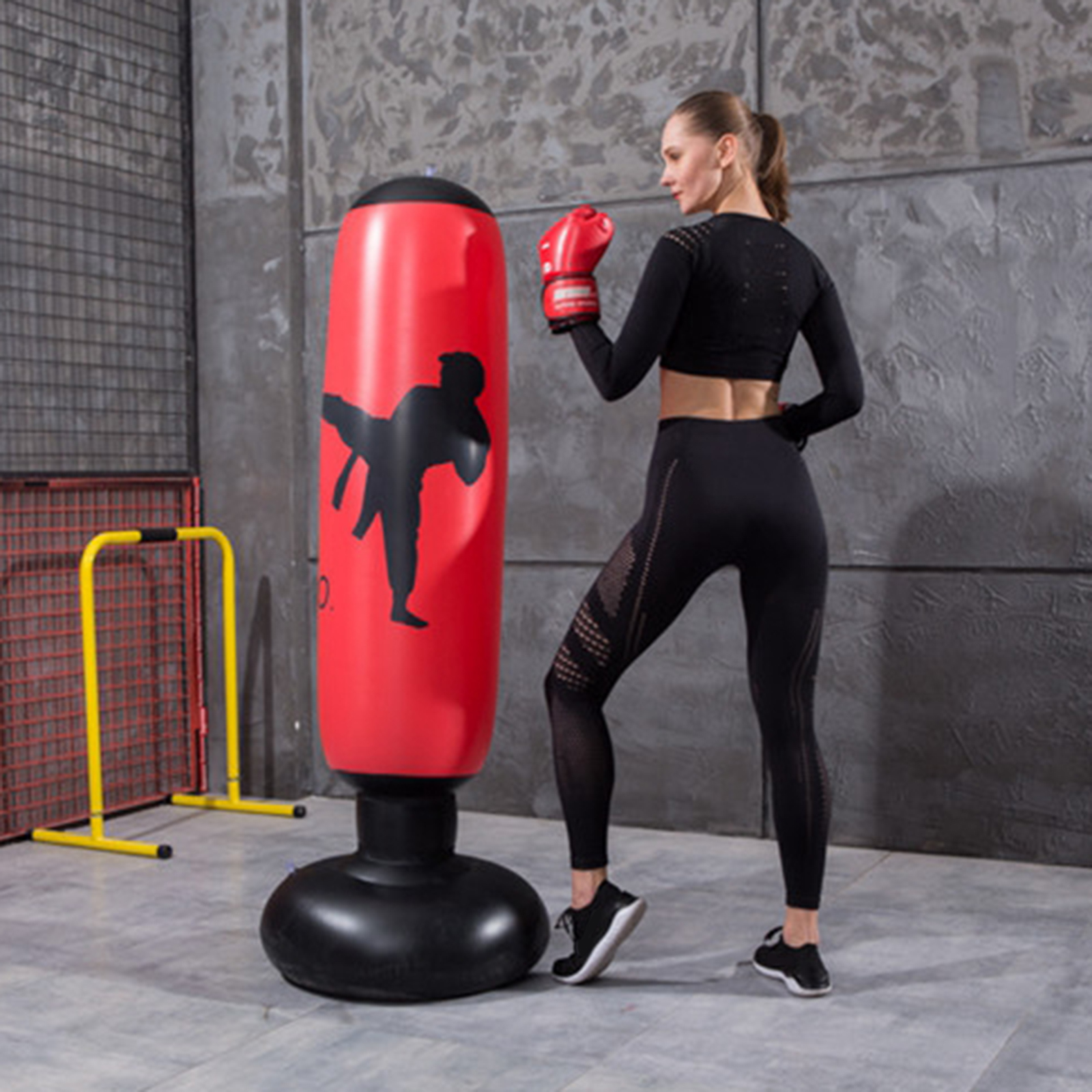 Inflatable Punching Bag, Freestanding Punch Bag Kids Adults Weighted Bottom Sandbag with Back Practicing Kickboxing MMA Karate - Red