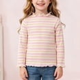 thumbnail image 2 of YDFCWXW Toddler Baby Girls Long Sleeve Striped T Shirt Casual Lettuce Ribbed Knit Pullover Blouse Top (Pink, 2-3 Years), 2 of 9