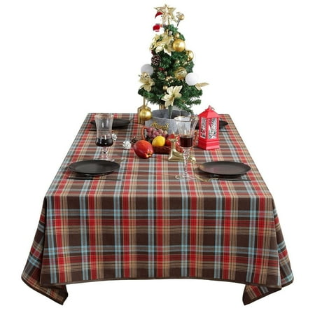

2 Pack Christmas Tablecloth For Rectangle Tables Plaid Tablecloth With Snowflake Print Polyester Table Cover For New Year Party Coffee Table Dining Table-Brown-140*180cm