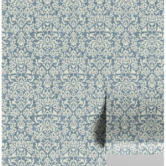 S4Sassy Classic Floral Wallpaper - Blue Wall Covering, 25" x 240" Self-Adhesive Textured Vinyl Wallpaper, Walls Wrap, Easy DIY Wall Covering For Farmhouse Bedroom, Living Room, Cabinets, Living Spaces