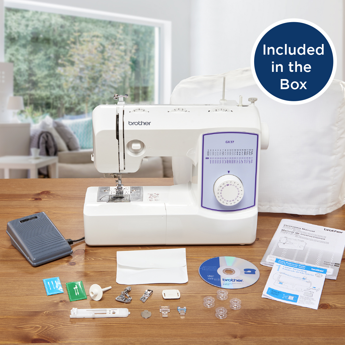 Brother GX37 Sewing Machine, 37 Built-in Stitches, 6 Included Sewing Feet, and SA520 Water Soluble Stabilizer
