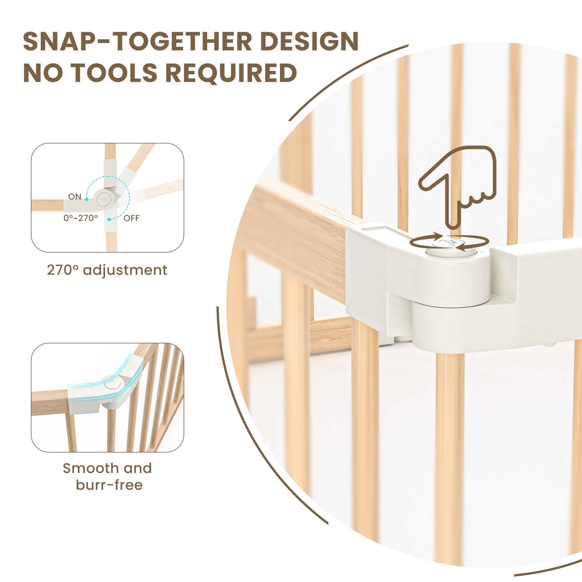 TouHeart Wooden Playpen for Baby & Toddlers, Foldable Large Baby Safe Play Fence Yards With Gate, 8 Panels, 69"x69"x24"