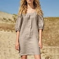 thumbnail image 2 of Dresses for Women, Women's Square Collar Cotton Linen Dress Five Point Sleeve Puffed Sleeve Casual Dress Beach Dress for Women, 2 of 4
