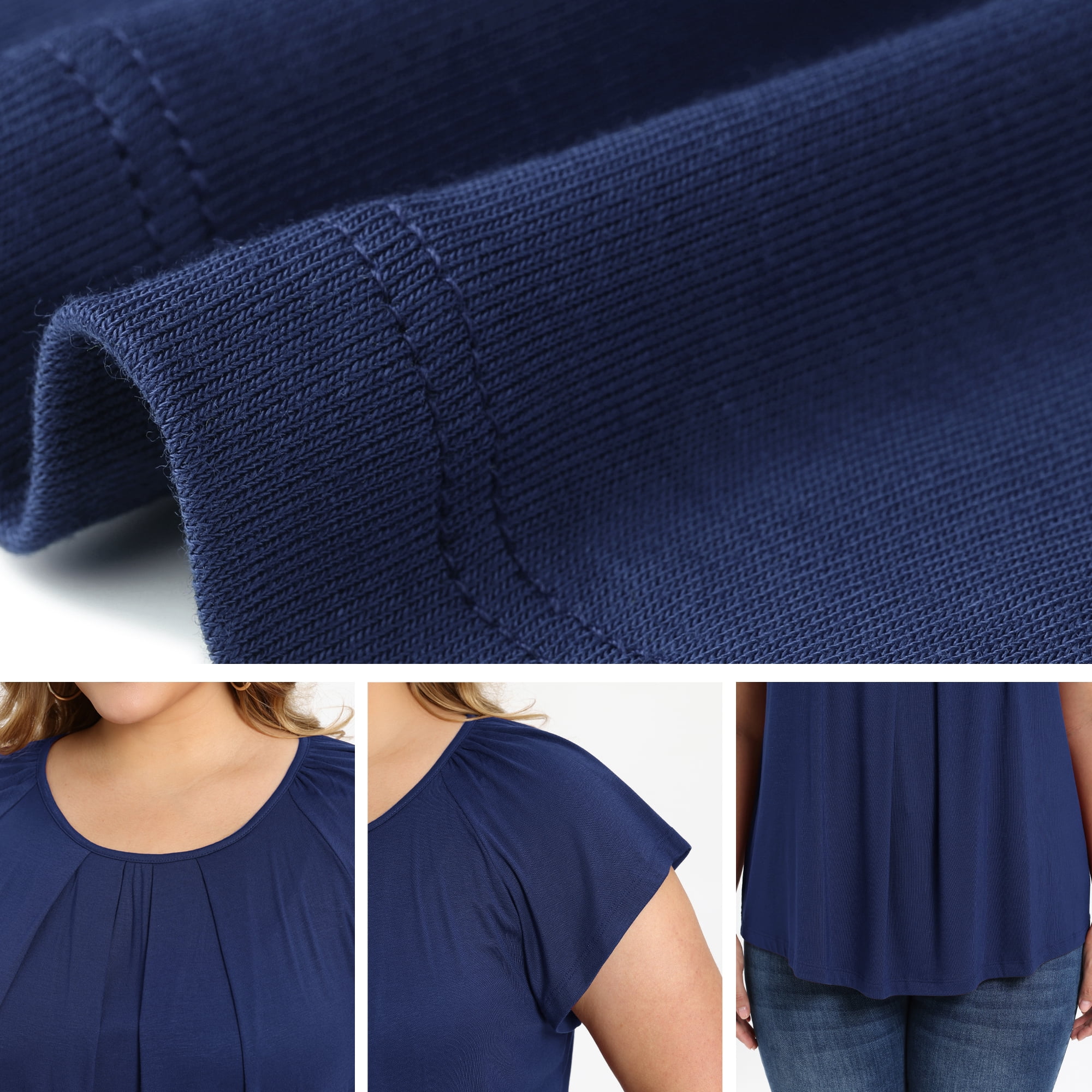 DARING DIVA Women's Plus Blouse Pleated Ruffle Sleeve Round Neck Loose Tops 3X Dark Blue