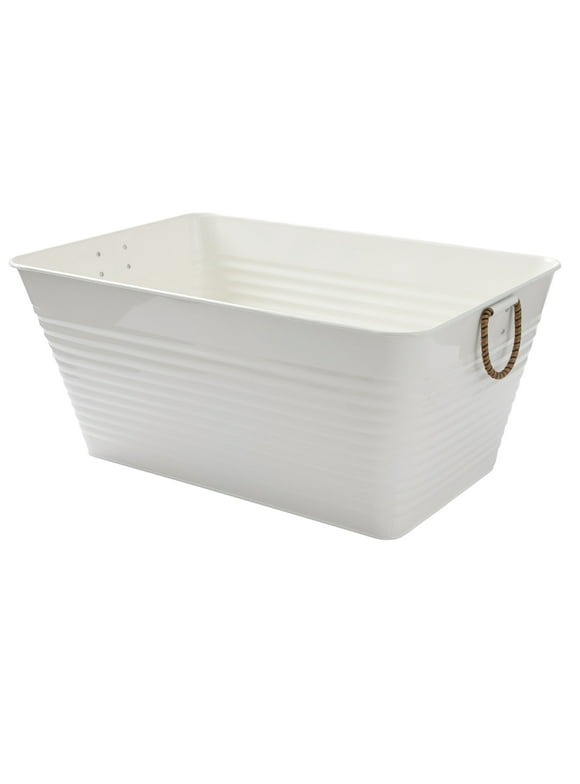 Better Homes & Gardens - Vanilla White Galvanized Large Rectangle Tub BH25100135203C1, 21.96 in L x 14.96 in W