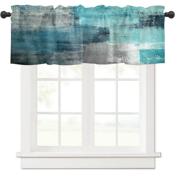 Turquoise Kitchen Curtains Abstract Art Valances for Windows Farmhouse Window Treatment Valances Rod Pocket Cyan Teal Gray Curtain Valance for Bathroom Bedroom Living Room, 54 X 18 Inch,1 Panel
