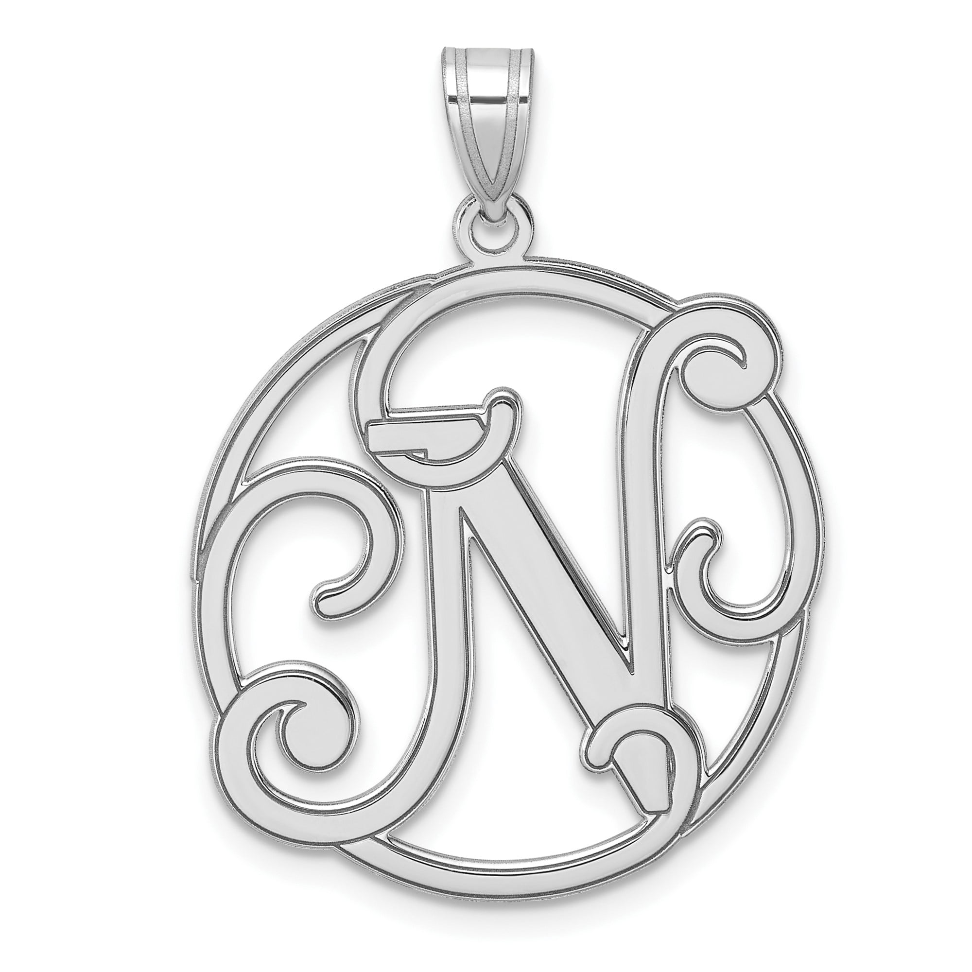 Sterling Silver N Initial Pendant Necklace for Women, Script Monogram Charm in Openwork Circle, Personalized Alphabet Jewelry, 925 Custom Name Symbolic Accessory