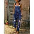 thumbnail image 1 of Moda mujer mamelucos de mezclilla para ropa de calle diseño bolsillos decoración rasgado Sling sin mangas Casual monos sueltos, 1 of 4