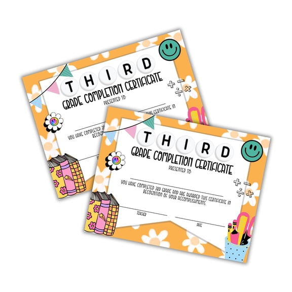 3rd Third Grade Certificate of Completion Graduation Diploma 30pk 8.5x11 90s Seed Friendship Bracelet Checkered Neutral Award Theme Trendy Minimalist