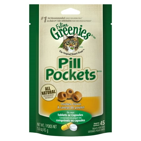 FELINE GREENIES PILL POCKETS Natural Cat Treats Chicken Flavor, 1.6 oz. Pack (45 (Best Pill Popper For Cats)