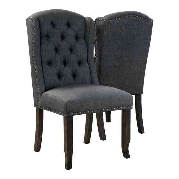 Furniture of America Sinuata Fabric Tufted Side Chair in Grey (Set of 2)