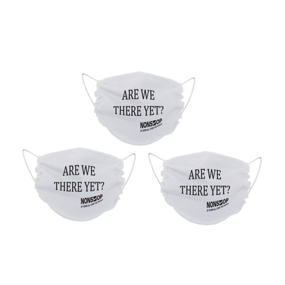 NONSTOP Reusable Travel Face Mask in Multiple Colors- Breathable Comfort, Non-Surgical Safety Mask, Hand Washable, One Size Fits All- Made in the USA (White (3-Pack), Are we there Yet?)