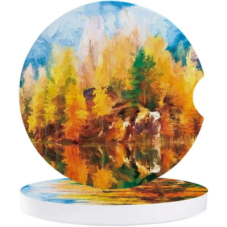 

FMSHPON Reflection of Trees in The Pond Set of 6 Car Coaster for Drinks Absorbent Ceramic Stone Coasters Cup Mat with Cork Base for Home Kitchen Room Coffee Table Bar Decor