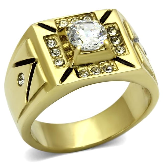 Alamode TK723-8 Men IP Gold Stainless Steel Ring with AAA Grade CZ in Clear - Size 8