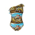 thumbnail image 4 of Yiaed Different Construction Site Vehicles Print Women One Piece Swimsuits Tummy Control One Shoulder Bathing Suits Pattern Ruffle Swimwear-Large, 4 of 8