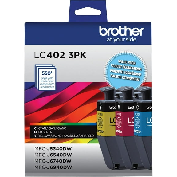 Party Genuine LC402 3PK 3-Pack of Standard Yield Cyan, Magenta and Yellow Ink Cartridges, Black
