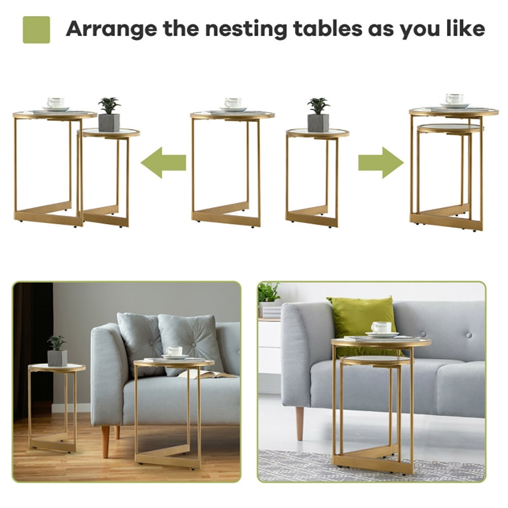 Finihen Round Nesting Coffee Table, Modern Nesting Side Set, Round Nesting Table Set of 2 with Marble-like Tabletop, for Living Room, Bedroom, Reception Room, White Finihen Round Nesting Coffee Table, Modern Nesting Side Set, Round Nesting Table Set of 2 with Marble-like Tabletop, for Living Room, Bedroom, Reception Room, White