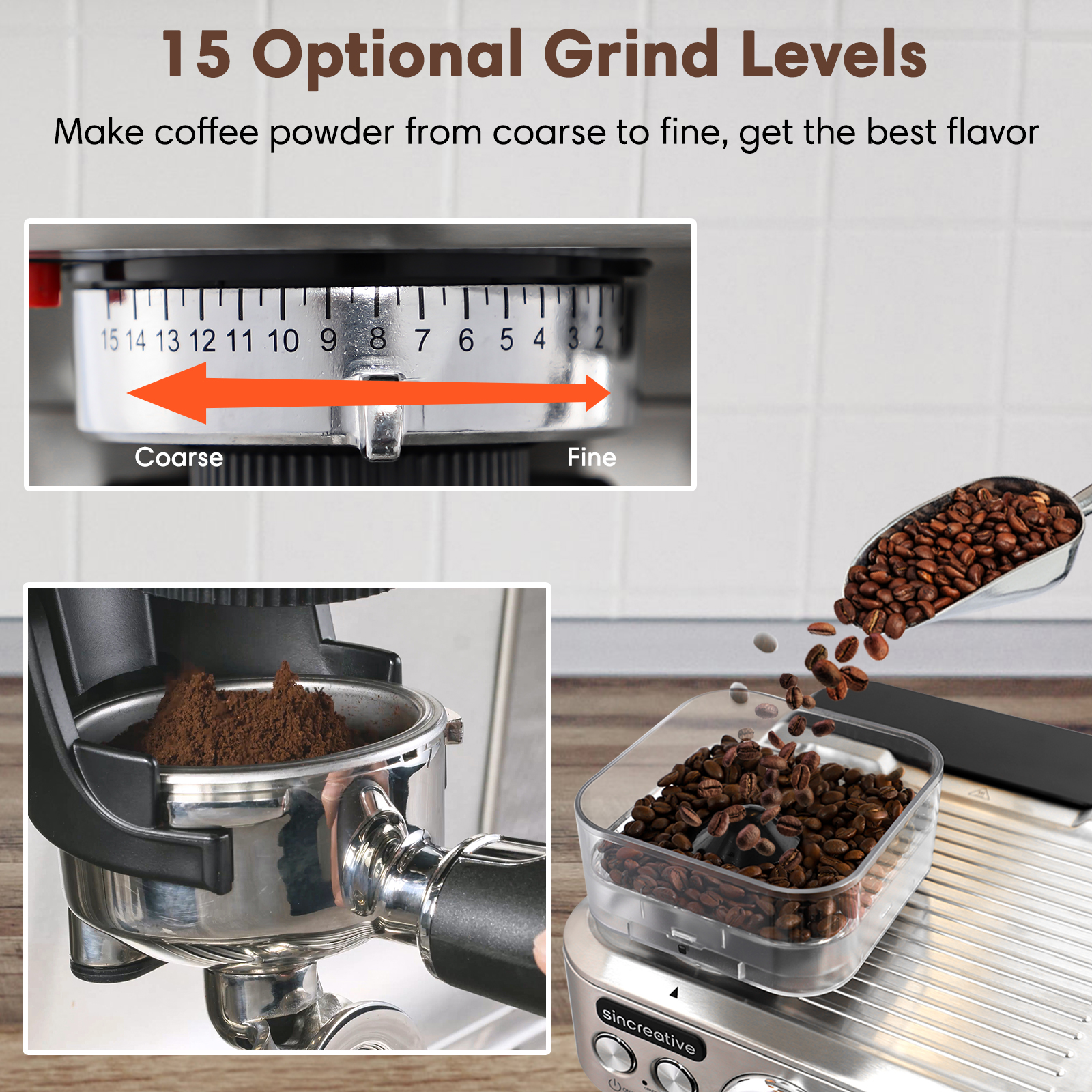 Buy Sincreative Espresso Machine with Grinder, 20 Bar Semi Automatic