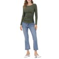 thumbnail image 3 of Allegra K Women's Solid Crew Neck Long Sleeve Ruched Stretchy Tops, 3 of 7