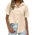 thumbnail image 5 of Zeagoo Button Down Shirts for Womens Short Sleeve Collared Linen Cotton Tops Boyfriend Solid Blouse, 5 of 6