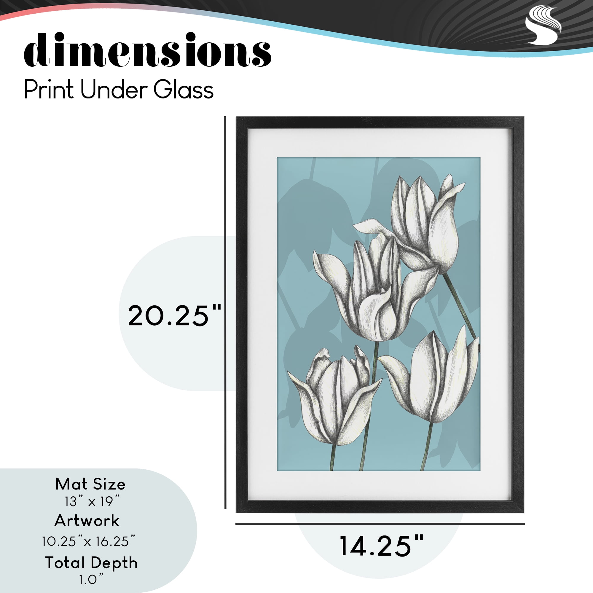 Sketched Tulips Keep Growing Black Framed Print Under Glass, design by Cecilia Battaini