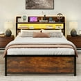 thumbnail image 2 of Coatway Full Bed Frame with LED Lights Power Outlets Storage Headboard Metal Slat Support, 2 of 9