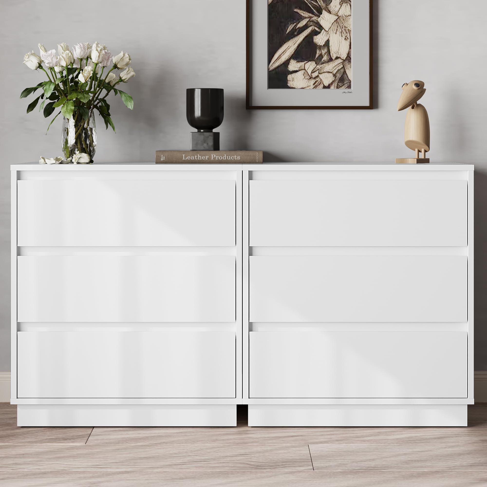May in Color Tall White 3 Drawer Nightstand for Bedroom, Large End Table Bedside Table, Home Office