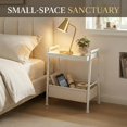 thumbnail image 5 of Narrow End Table with Fabric Storage Basket, Slim Metal Side Table with Anti-Drop Tray Top, Small Nightstand Bedside Table for Living Room, Bedroom, Tight Spaces, Sturdy Frame, 5 of 9