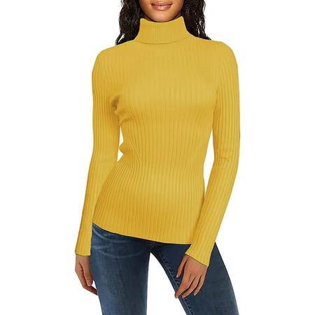 MKLEKYY Chandails pour Femmes Col Roulé Côtelé Base Chandail Mignon Chaud Élégant Pull