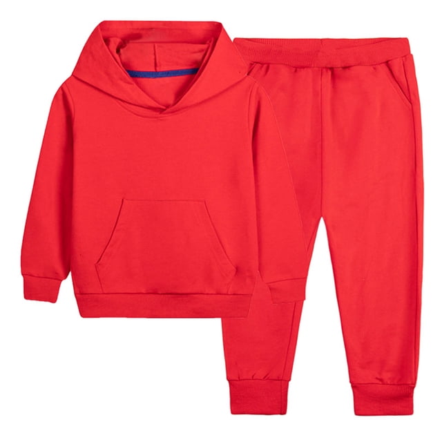 Color Block Dress Children's Solid Color Block Hooded Long Sleeve Top Sweatpants Two Piece Set Kids
