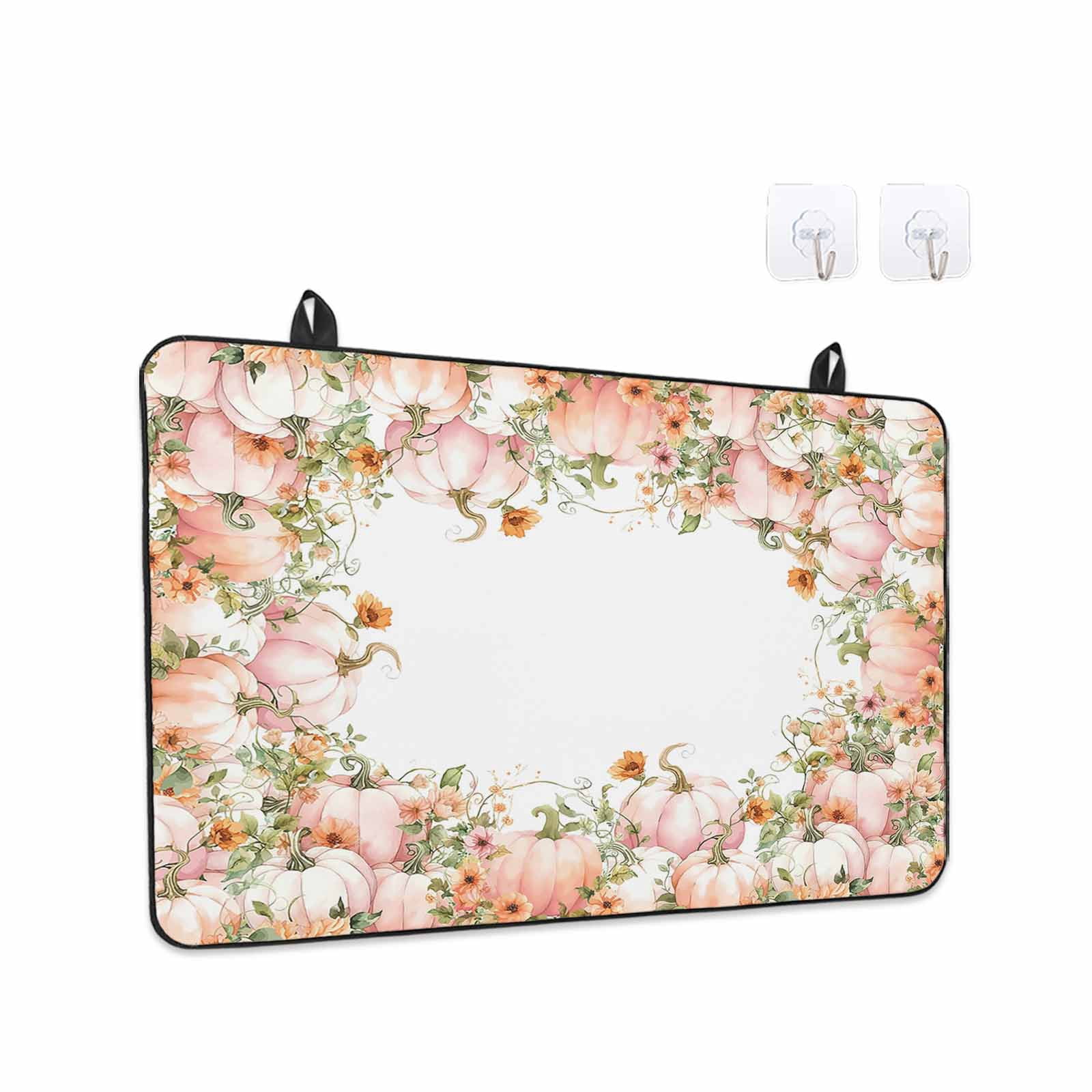 Thanksgiving Fall Stove Top Cover for Electric Stove, Heat-proof & Non Slip Glass Top Stove Cover Protector, Pink Orange Ombre Pumpkin Floral Botanical Kitchen Flat Cooktop Rubber Mat 24x21 Inches