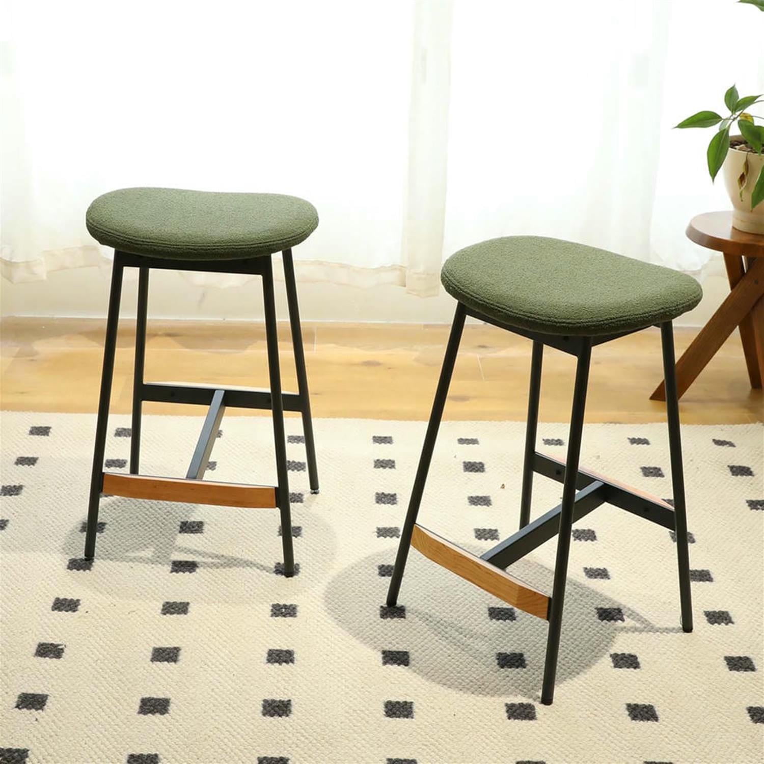 Demi Bonn 25" Counter Height Bar Stools Set of 2, Soft Fabric Upholstered Barstools, Kitchen Island Countertop Chairs for Dining Room, Green