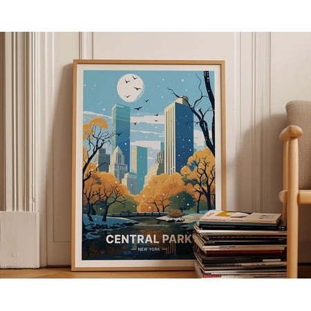 Central Park Winter Scene Wall Art Print, Unframed Paper Poster 16x20in