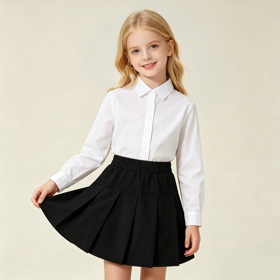 Girls Pleated Uniform Skirts with Shorts Elastic Waist Kids Cute Mini Tennis Skirt 2026 Girl Back to School Clothes(Black,3-4 Years)