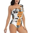 thumbnail image 3 of Pofeuu Funny Cats Print Women's One Piece Swimsuits One Shoulder Swimwear Asymmetric Ruffle Monokinis Bathing Suits-Large, 3 of 6