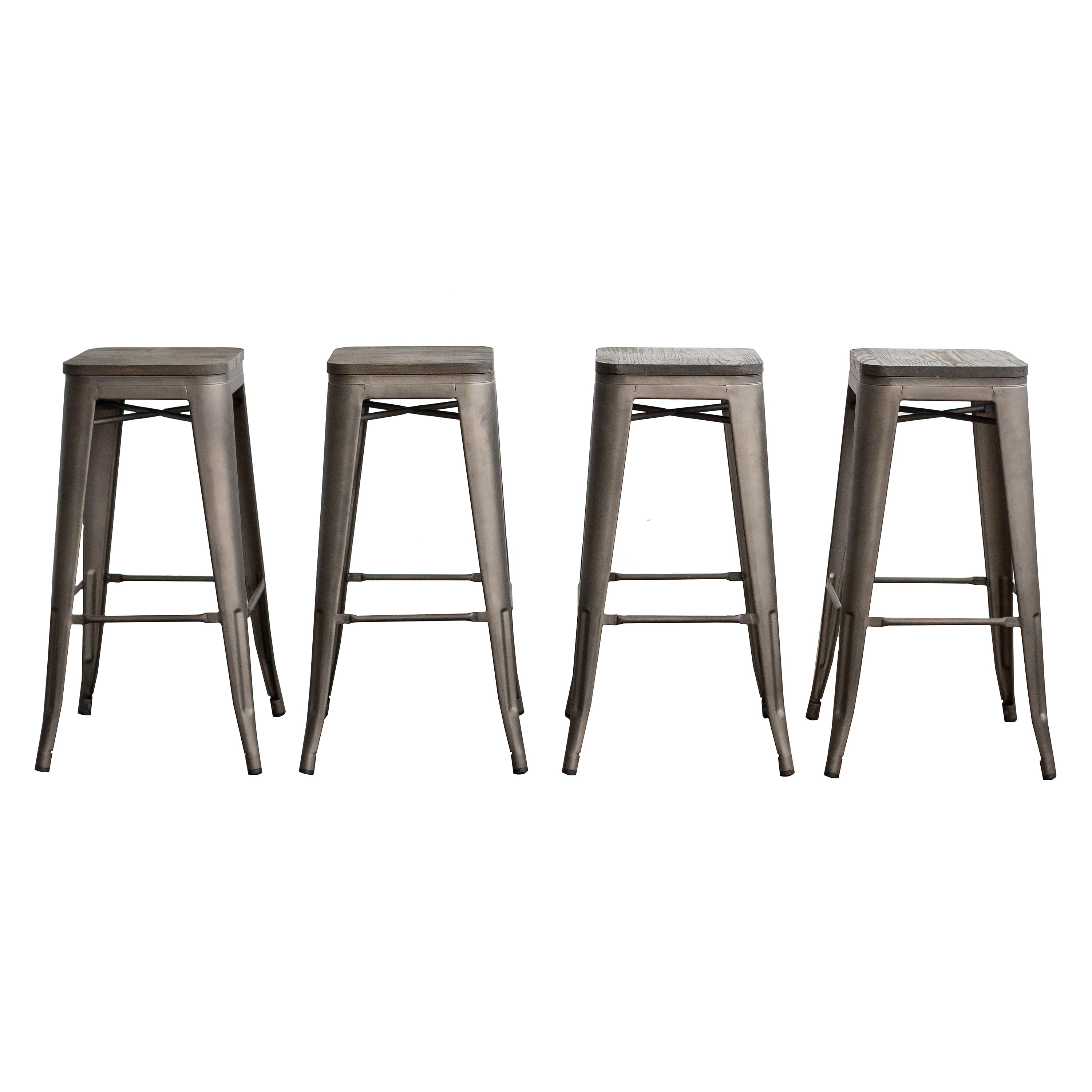 Set of Four Bronze 24 Inches Counter High Bar Stools Indoor/Outdoor Stackable 