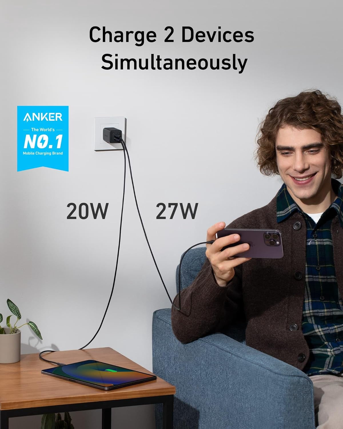 Anker 47W USB C Charger (Nano 3), 2 Port Compact Foldable GaN Fast Charger for iPhone 15/15 Plus/15 Pro/15 Pro Max/14, Galaxy, Pixel 4/3, iPad/iPad Mini (Cable Not Included) - Black