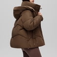 thumbnail image 4 of HAPIMO Women Cotton Padded Jacket Winter Thick Hooded Puffer Jackets Casual Streetwear Short Parkas Outwear Pockets Coats Button Brown L, 4 of 4