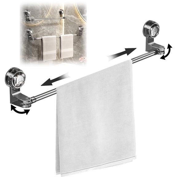LHNFT Retractable Suction Cup Bathroom Towel Bar 12Inch ~ 24Inch, Adjustable Towel Bar, Wall Mounted Towel Bar, 304 Stainless Steel Towel Bar, Bathroom Accessories Towel Rack Hooks
