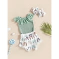thumbnail image 3 of Cenuakty Baby Girls Shorts Set, Sleeveless Lace Patchwork Romper with Cow/Rainbow Print Shorts and Hairband, 3 of 9