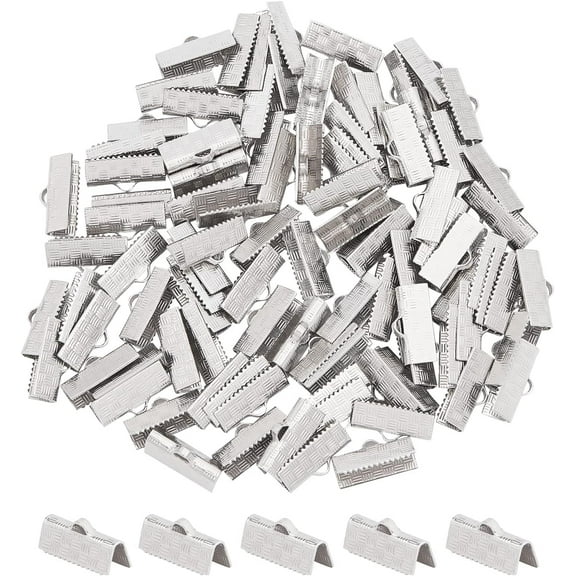 100pcs Stainless Steel Ribbon Ends Crimps with Loop Fastener for Jewelry Making (Hole: 1x2.5mm)