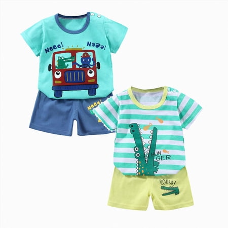 Leey-Wold Toddler Baby Boy Summer Outfit Print Short Sleeve T Shirt Solid Color Shorts Set Christian Clothes 4Pcs Size 5-6 Years