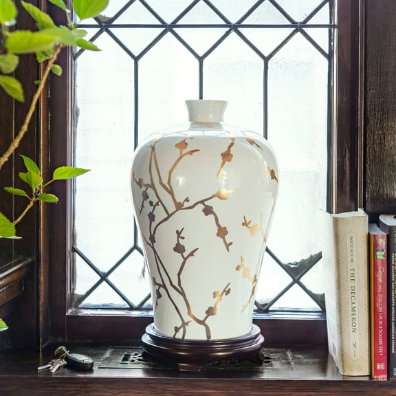 15" Gold Branches Plum Vase