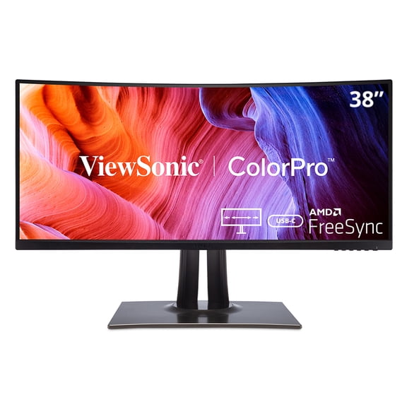 ViewSonic VP3881A 38" IPS UWQHD Monitor w/ ColorPro 100% sRGB Rec 709, Eye Care, HDR10 Support, USB C, HDMI, USB, DP Port
