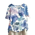 thumbnail image 2 of Clearance Items under $5 Black and Friday GaThRRgYP Womens Blousesunder $10,Womens Plus Size Tops Short Sleeve,Women's Casual Round Neck Button Printed Short Sleeve Blouse Blue XL, 2 of 5
