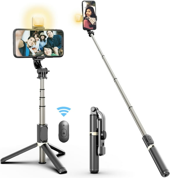 Palo selfie, mini trípode giratorio de 360°, monopié telescópico extensible inalámbrico, ajustable, con control remoto desmontable y soporte estable para iPhone, Samsung y Huawei.