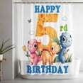 thumbnail image 5 of Happy 5rd Birthday Shower Curtain Set, Waterproof Shower Curtains for Bathroom, Cartoon Cute Pink Yellow Blue Dinosaurs Floral Washable Fabric Bath Curtain for Bathtub with Hooks 72x78 Inches, 5 of 9